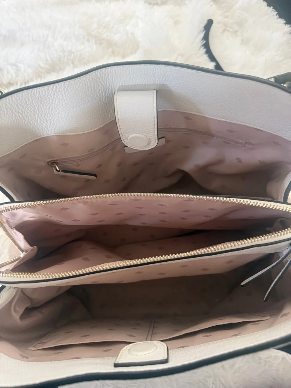 kate spade White and Blush/Tan Leather Shoulder Bag